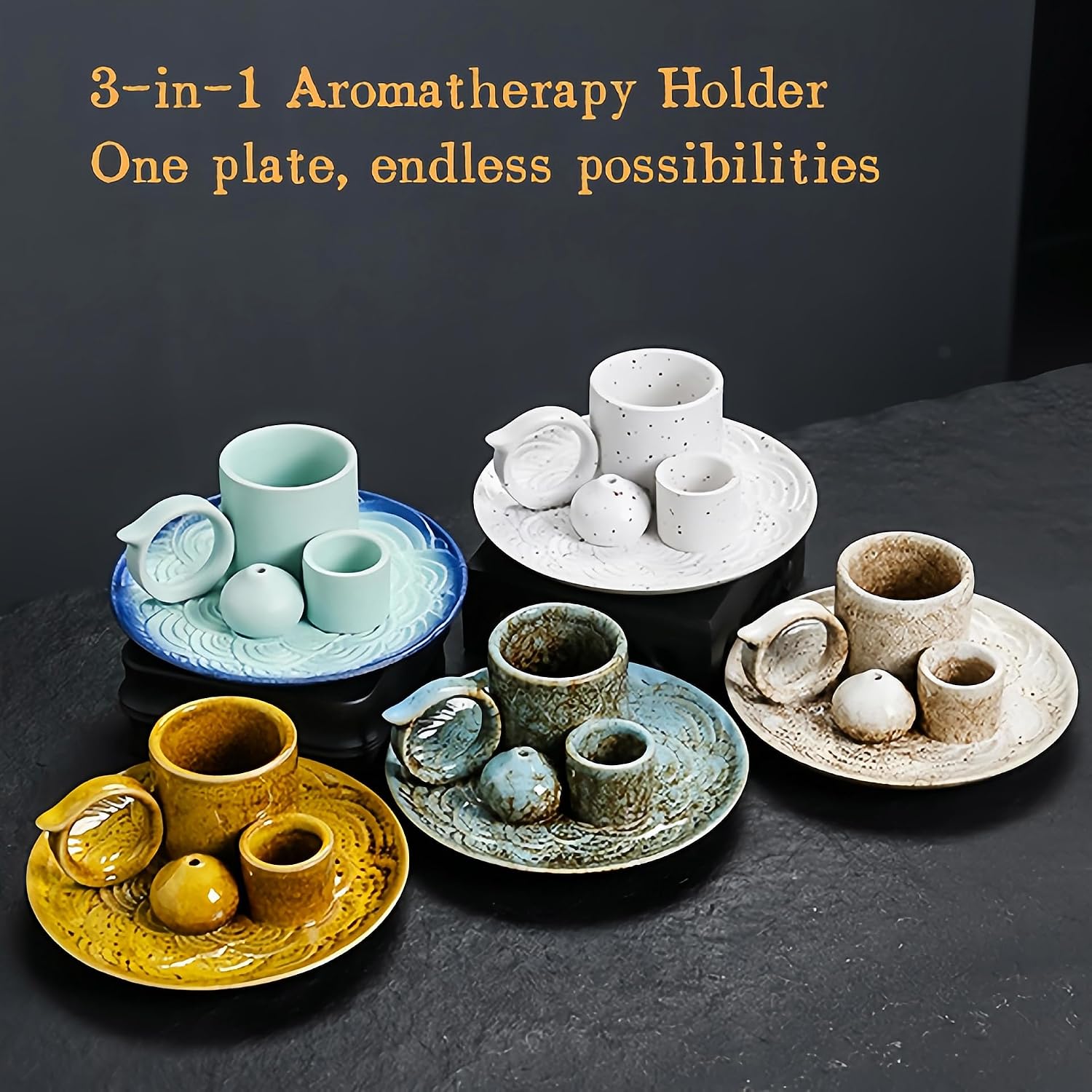 Handmade Ceramic Incense Holder – Multi-Use Tray for Palo Santo, Sticks, Cones – Heat-Resistant Aroma Dish for Home, Meditation, Yoga & Interior Decor – Ash Catcher Base (Yellow)