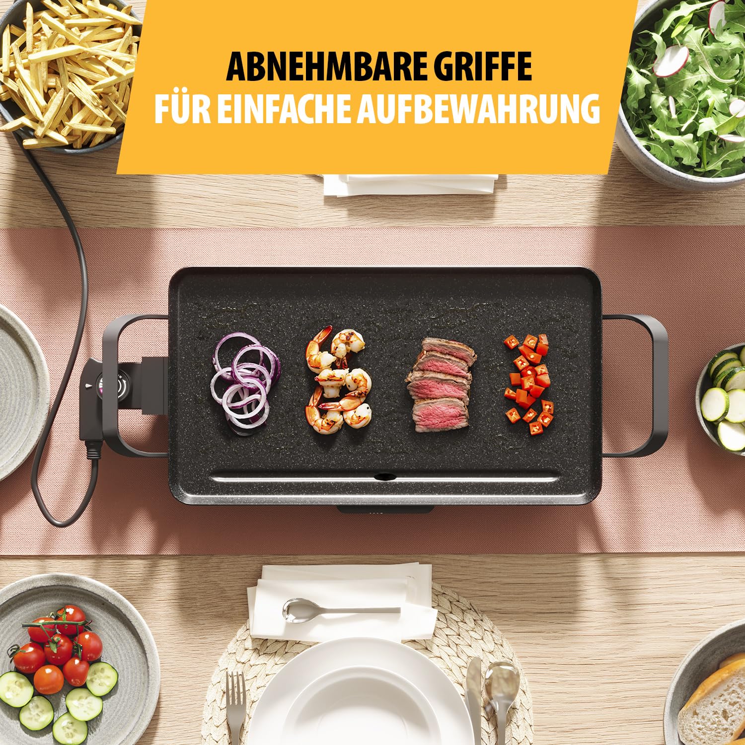 Tristar Tischgrill Slim M 46x26 cm Antihaftbeschichtung Cool-Touch Griffe Thermostat BP-2667