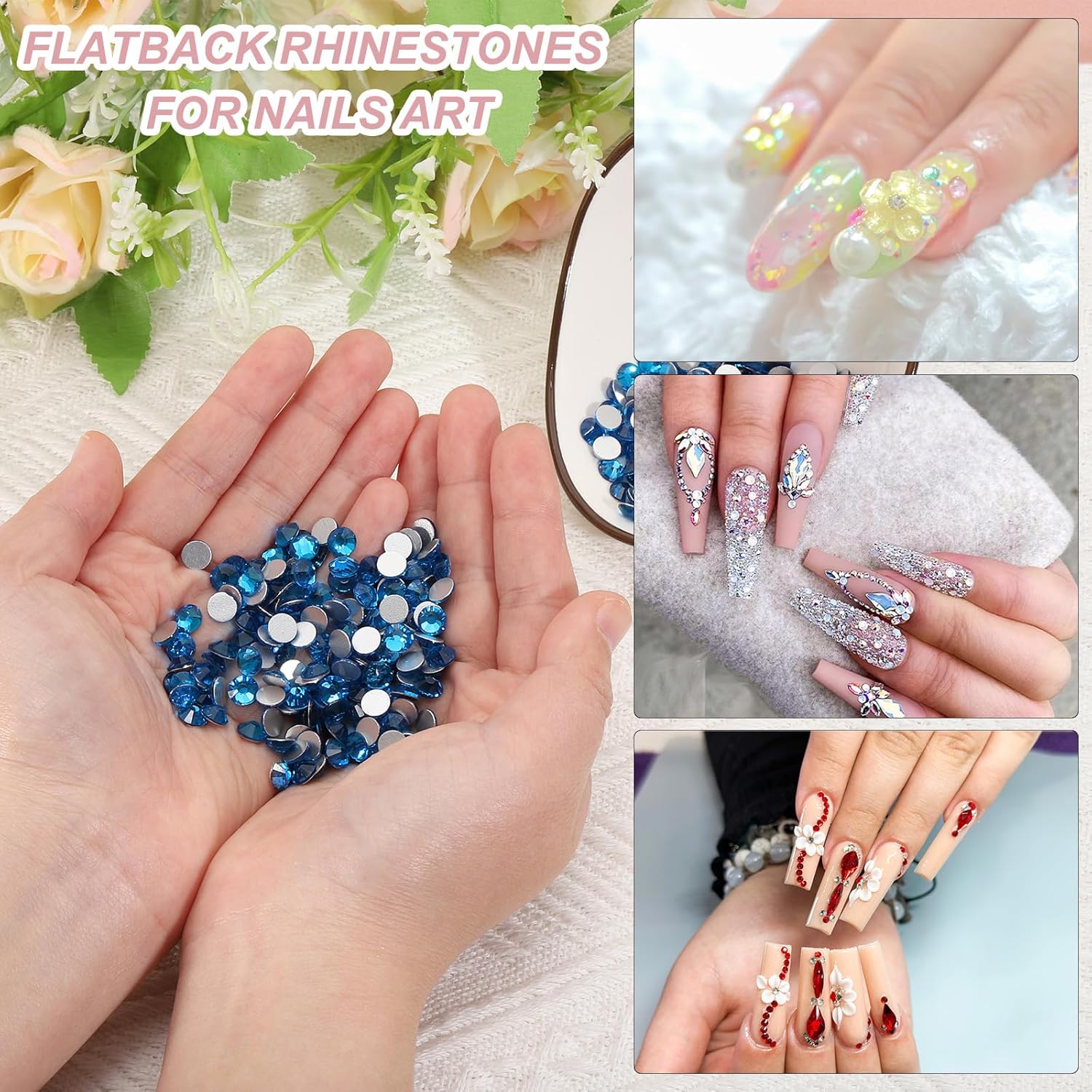 PATIKIL 1600Pcs SS16 Round Flatback Crystal 3.8-4.0-mm Glass Rhinestones Gems Diamonds for DIY Crafts Clothes Shoes Nail Art Decoration, Blue - Image 3