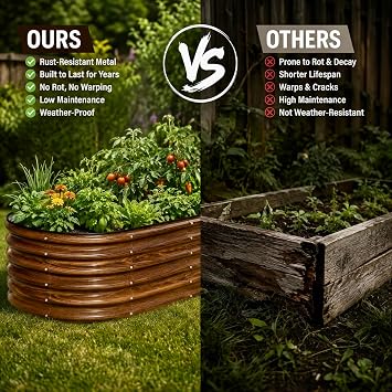 SnugNiture 4x2x1.5ft Raised Garden Bed Outdoor, 17 Tall Galvanized Metal Planter Box, Raised Garden Bed Kit for Planting Vegetables Plants Fruits, Brown