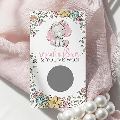 Miniatura 6 de Cottage Elephant - Tarjetas de juego para raspar (paquete de 30) para niñas, juegos de baby shower, lindo revelación para ganar, boletos de rifa