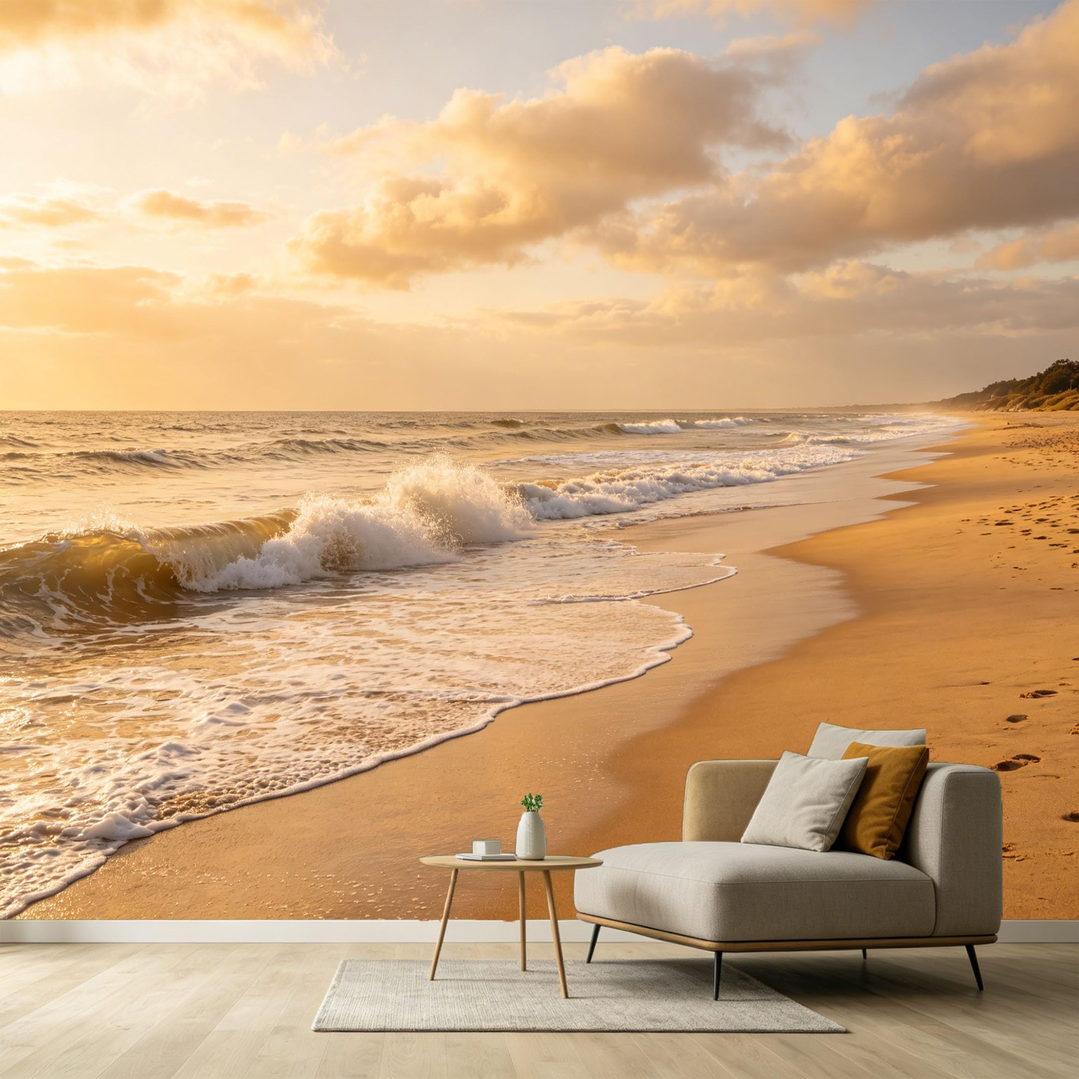 Custom Size Wall Murals Coastal Ocean Marine Landscape Sunset Beach Shoreline Waves SelfAdhesive Wall Fabric Removable Large Wallpaper for Photo Living Room Interior Decor