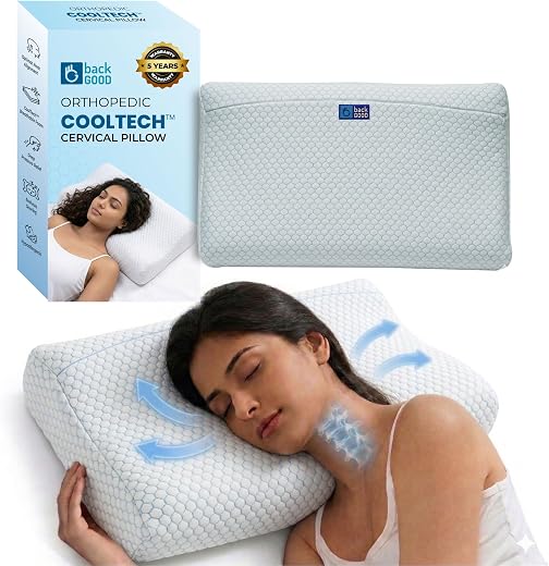 BackGood CoolTech Cervical Memory Foam Pillow for Neck &amp; Shoulder Pain Relief |5-Yr-Warranty | Orthopedic Neck Support for...