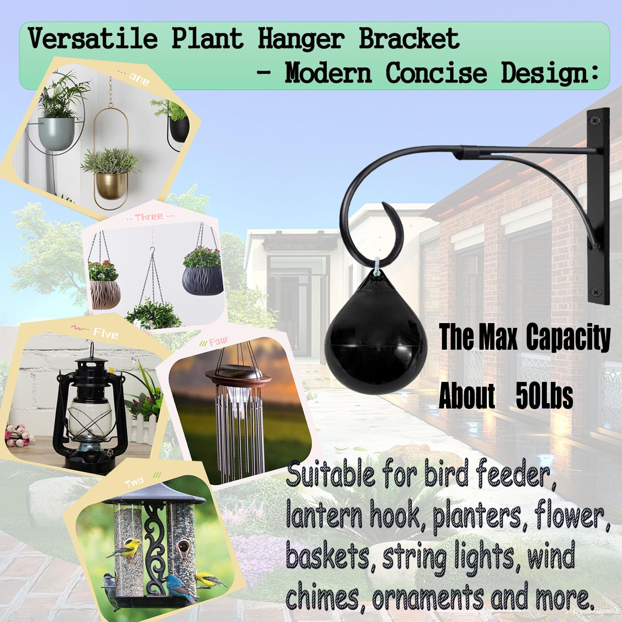 ZEECER Hanging Basket Bracket, 2 Pack 10.5 Inches Heavy Duty Hanging Basket Brackets Outdoor - Image 3
