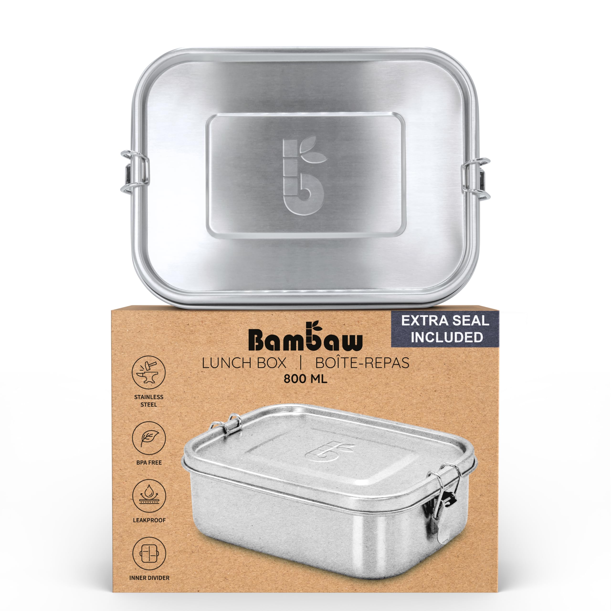 Lospitch Lunch box in acciaio inox 1200ml | Lavabile in lavastoviglie | impermeabile | Senza BPA | con partizione | Scatola colazione | Bento box per bambini adulti