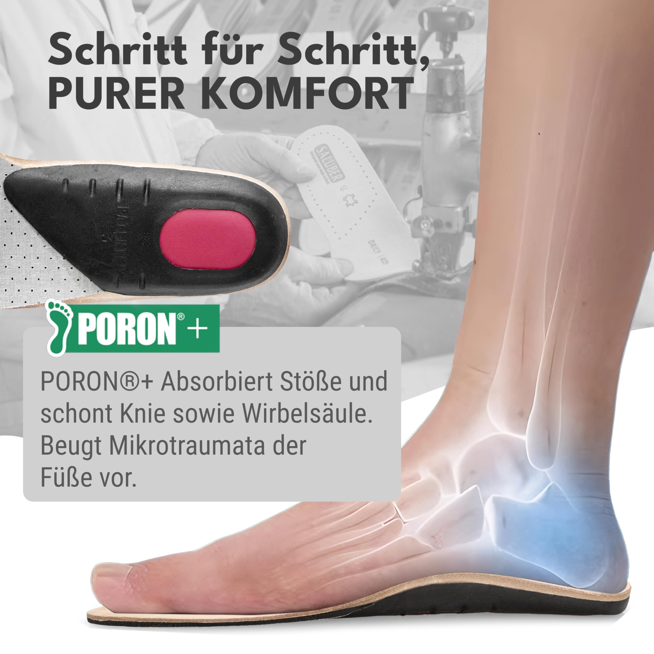 Saluber Einlegesohlen Herren & Damen Active 406 Gr. 39 | Echtleder für ein frisches Fußklima | dämpfende Einlegesohlen mit Poron+ Technologie | robuste Schuhsohlen Made in Italy