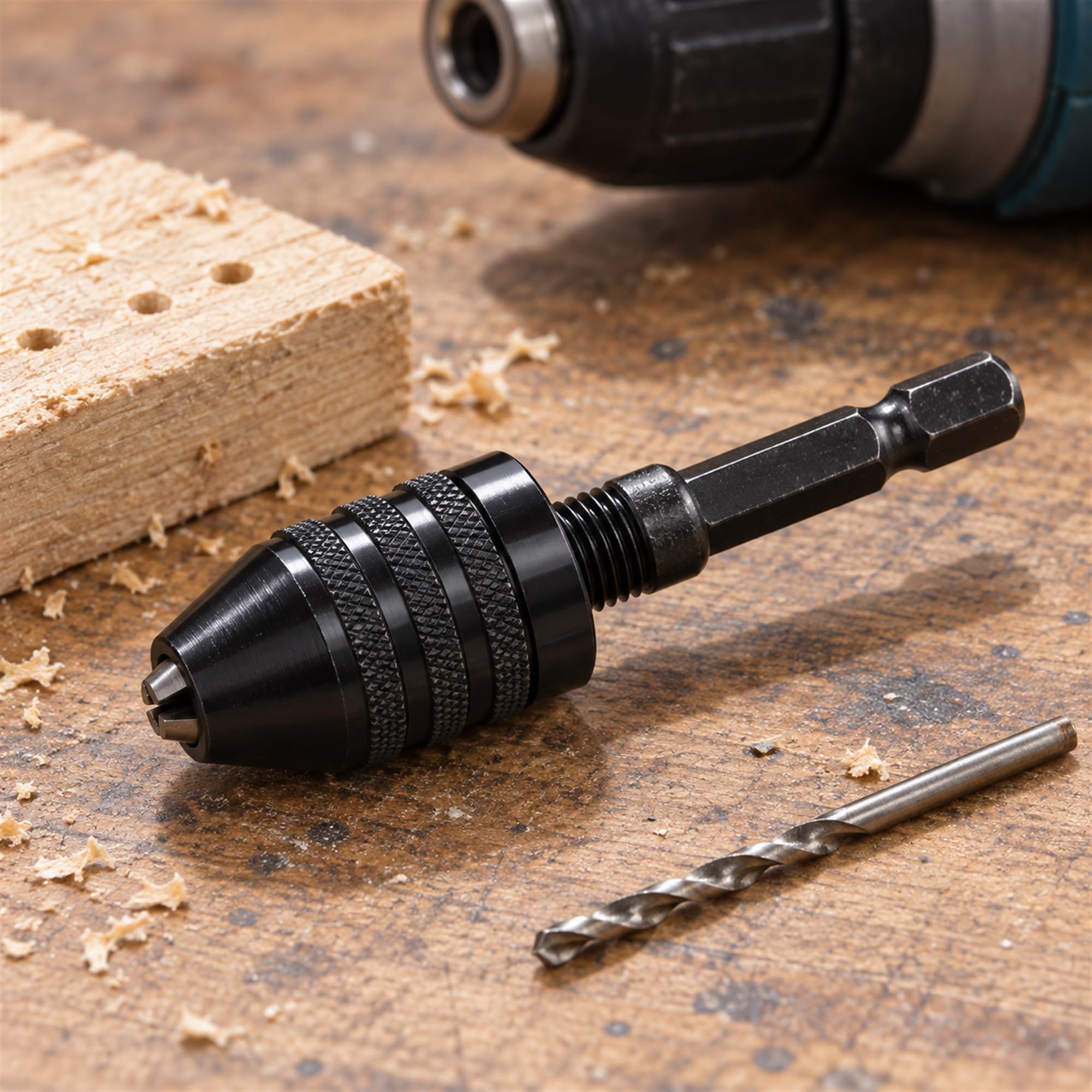 Aluminum Alloy Keyless Drill Chuck with Hex Adapter for Wood and Metal Drilling, Bit Changes and Workshop Projects