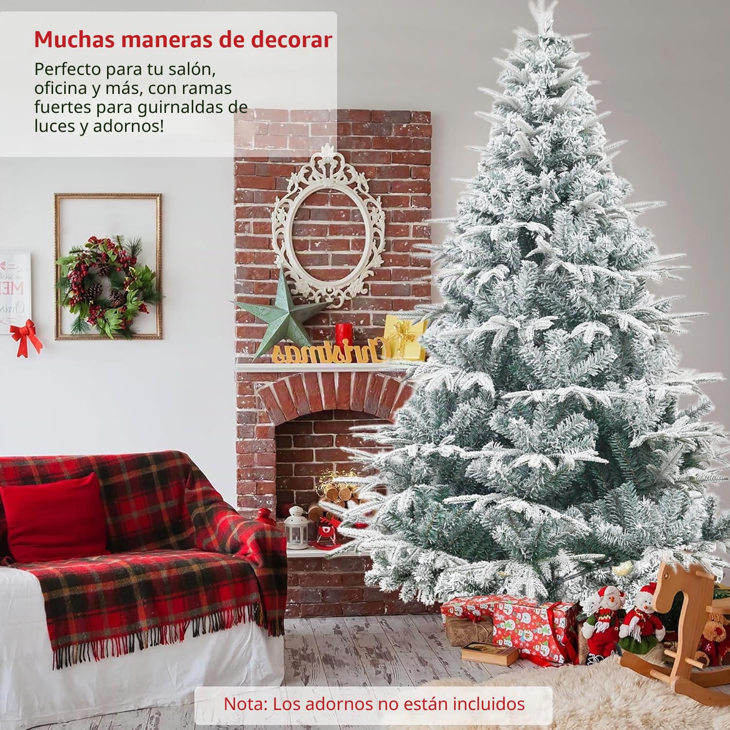 7FT árbol de Navidad Artificial Nieve Apilado árbol de Pino, 1080 Puntas de Rama Bisagra PVC/PE Materiales Combinados árbol de Navidad con Base de Metal, Interior Exterior Décor de Vacaciones