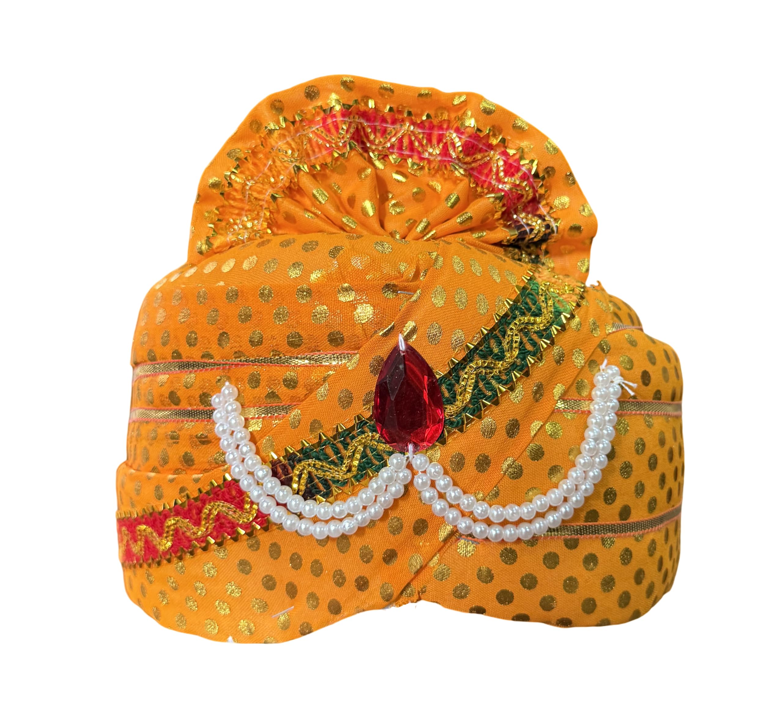 Peta | Wedding Turban for Men | Dulha Pagdi/Groom Safa Pagri | Royal Orange & Golden Color | Traditional Peta for Marriage, Functions & Honouring | Standard Size - 1 Pc-image-15