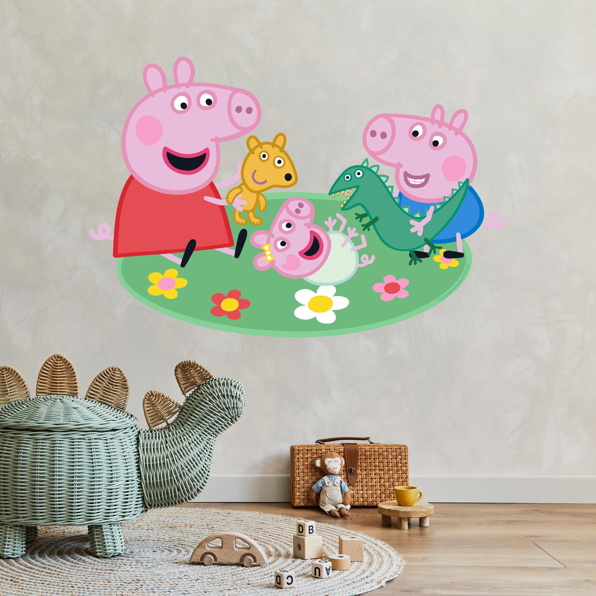 Peppa Pig Wall Sticker - Peppa and George Playing with Baby Evie Decal Kids Art (90cm Width x 60cm Height)