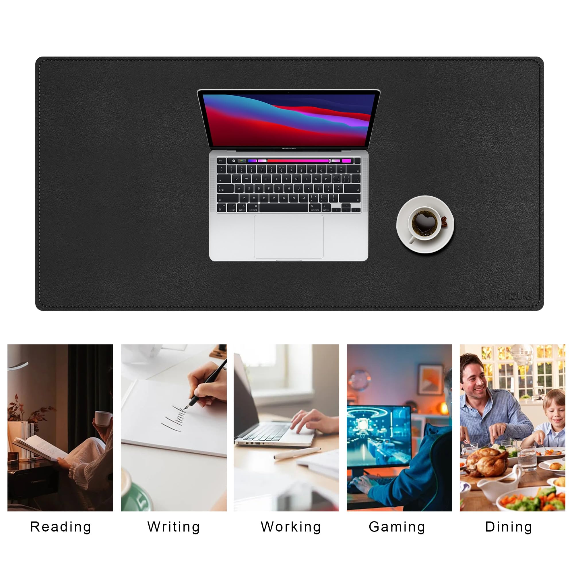 Mydours Pad per Scrivania Multifunzionale in Pelle PU 90x40cm Tappetino per Mouse da Gaming Grande Impermeabile (Nero)