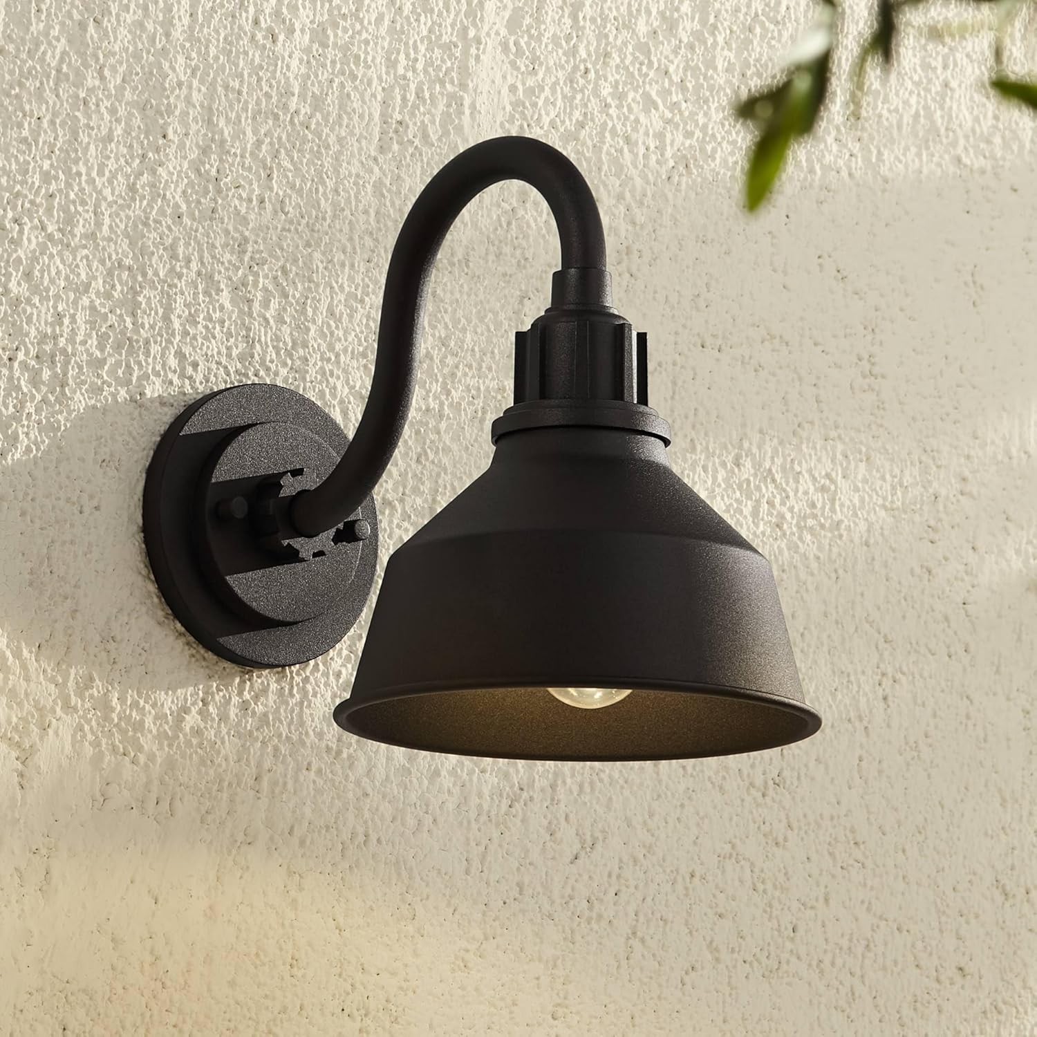 Franklin Iron Works Arnett Rustic Industrial Farmhouse Outdoor Barn Light Fixture Black Metal Curving Gooseneck Arm 10 1/2" for Exterior Barn Deck Porch Yard Patio Outside Garage Front Door Garden