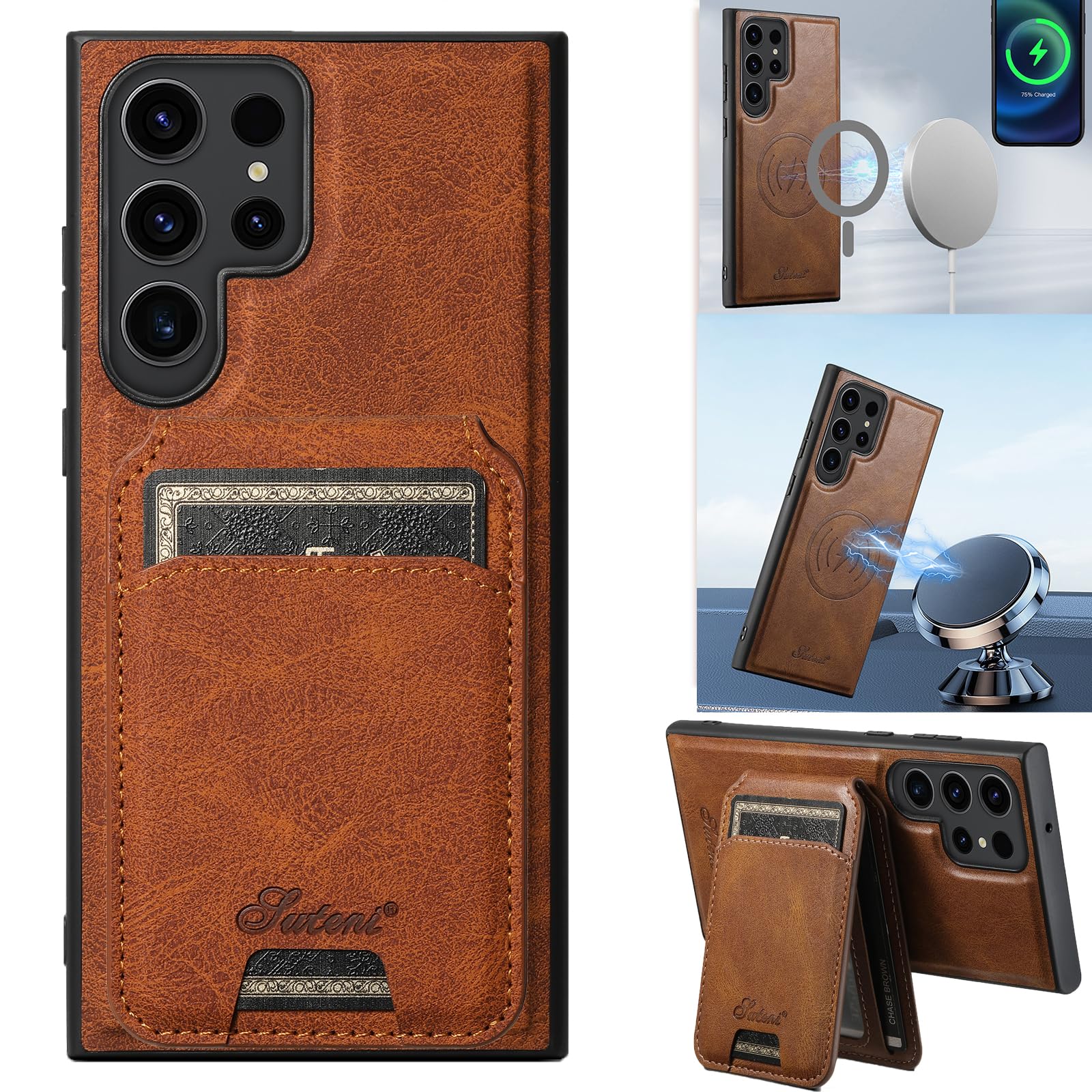 for Samsung Galaxy S24 Ultra case M-ag-sa-fe Compatible S24 Ultra case with Card Holder for Men Samsung S24 Ultra5G Phone case m-ag-sa-fe Compatible Wallet Detachable 2-in-1 Magnetic (H16 Brown)