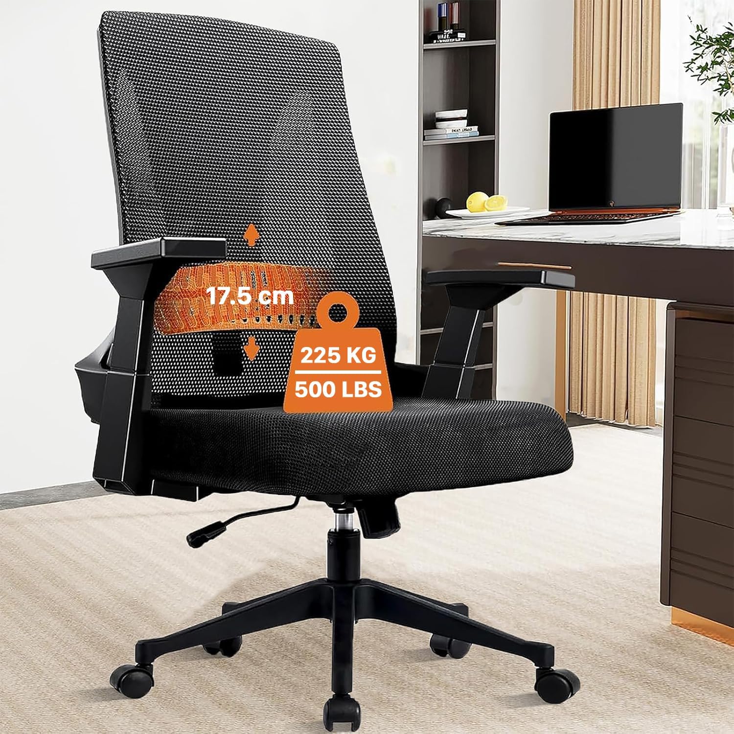 CLATINA 225KG 500lbs Heavy Duty Office Desk Chair, Ergonomic Executive Chairs with Adjustable Mesh Lumbar Support, Wide Comfortable Seat for Home Conference Computer Heavy People, Black