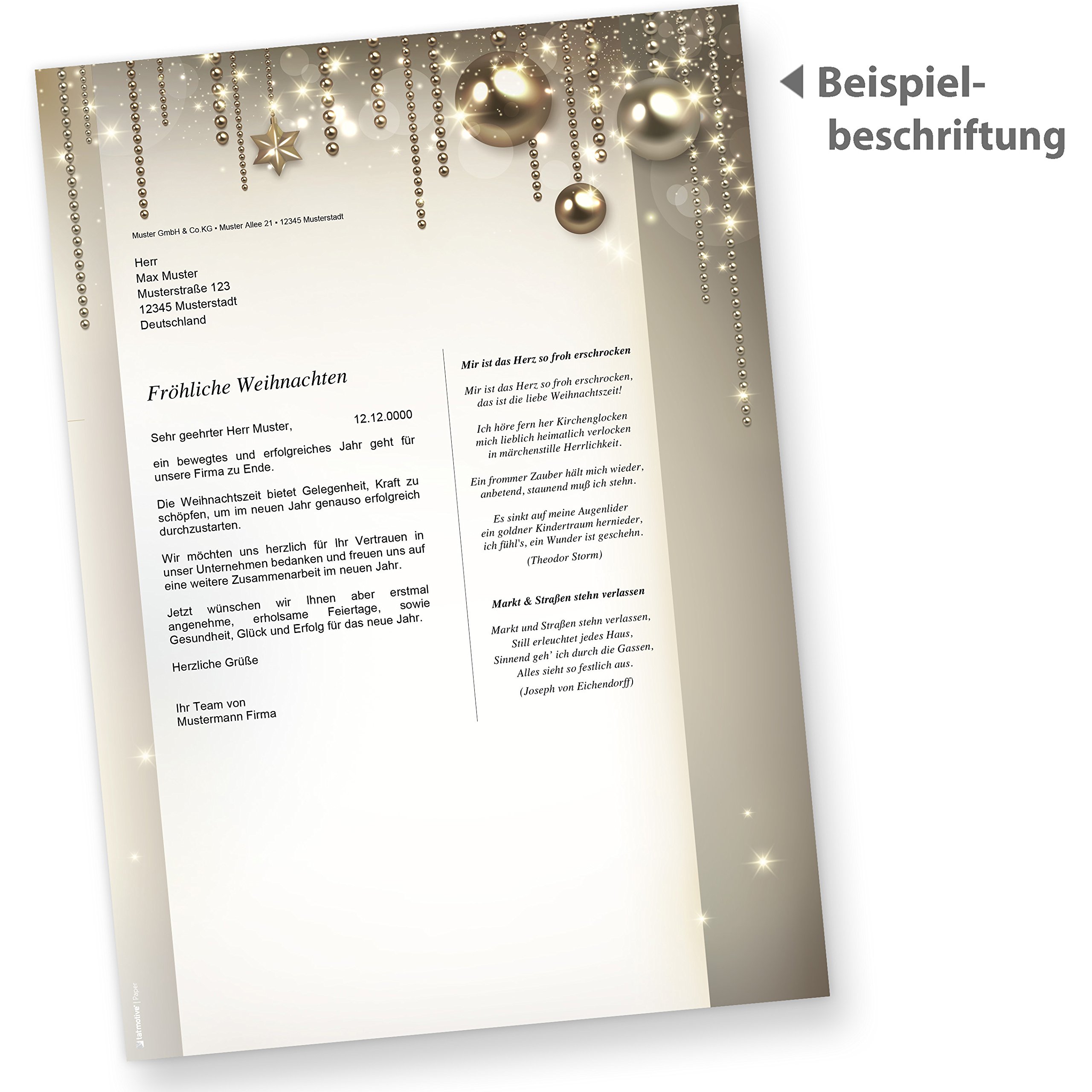 Weihnachtsbriefpapier NOBLESSE 500 Blatt elegantes Briefpapier Weihnachten Papier DIN A4