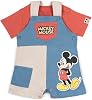Disney Mickey Mouse Baby Twill Square Neck Short Overalls & T-Shirt Outfit Newborn to Infant Sizes 0-3 Months - 18 Months