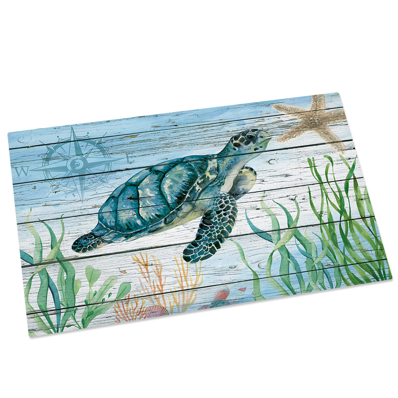 Ensound Indoor Door Mat Watercolor Sea Turtle Nautical Theme,Non Slip Bath Rugs,Ocean Animals Floor Doormats Entrance Front Door Rug for Home/Bathroom/Kitchen/Bedroom Entry 30x18 Inch