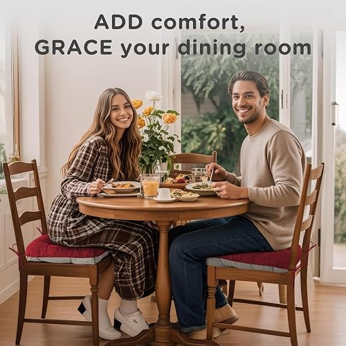 AddGrace Lot de 4 coussins extra épais pour chaises de salle à manger, antidérapants, coussins doux pour chaises de cuisine, avec attaches, 40 x 40 x 10 cm, rouge - 7