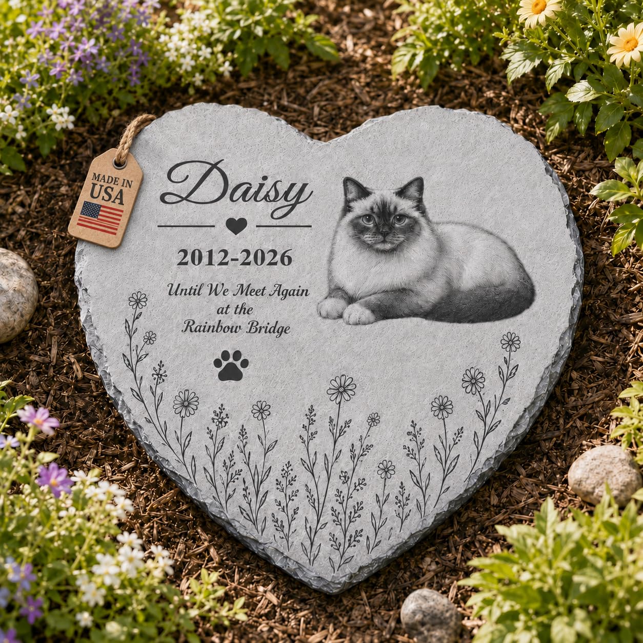 Bemaystar Personalized Dog Memorial Gifts for Loss of Dog, Personalized Pet Memorial Stone with 16 Dog and 9 Cat Portraits, Custom Heart Grave Marker, Made in USA,Heart - Silhouette