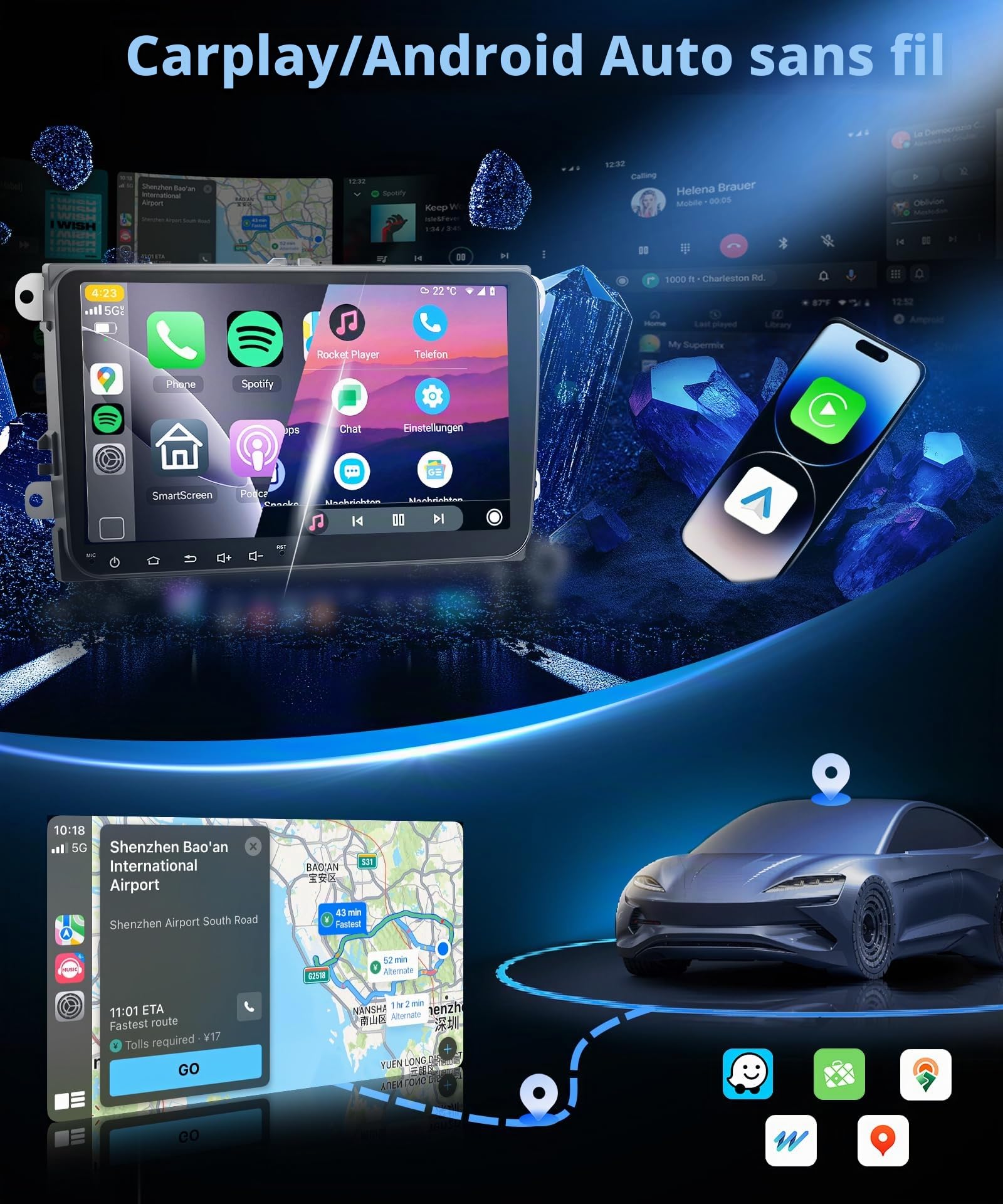 4G+64G Autoradio pour VW Golf 5 6 Passat Jetta Caddy EOS T5 Tiguan Touran CC Polo avec CarPlay Android Auto sans Fil, Écran Tactile HD 9'' Autoradio Android 13, GPS Wi-FI USB Bluetooth FM RDS Caméra