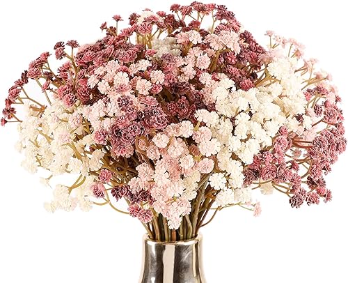 Miniatura 17 de N&T NIETING Babys Breath - Flores artificiales blancas, 10 ramos de gypsophila falsas de tacto real, arreglo de aliento de bebés para bodas