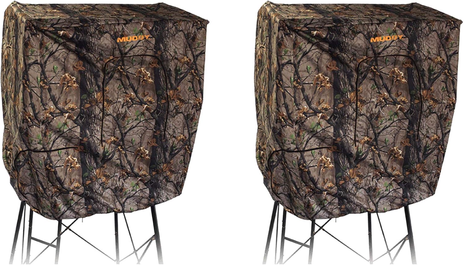 MUDDY 2 Pack Steel 7' Quad Pod Hunting Blind Cover w/Zippered Windows, Camouflage (Stand Not Included)