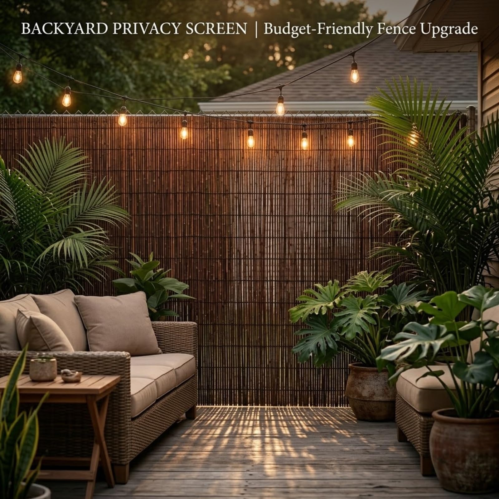 Cañizo Natural para Ocultación Jardín Exterior, Valla de Caña para Terraza y Balcón, Cubre Vallas para Jardín, Paneles Ocultación, Cercado Privacidad, Robusto(Natural,61x1524cm(2x50ft))