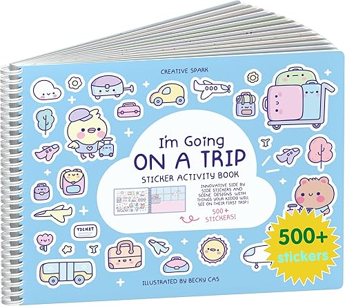 CUPKIN My First Trip - Innovador libro de actividades con calcomanías lado a lado para viajes, encuadernación en espiral que permite que el libro se