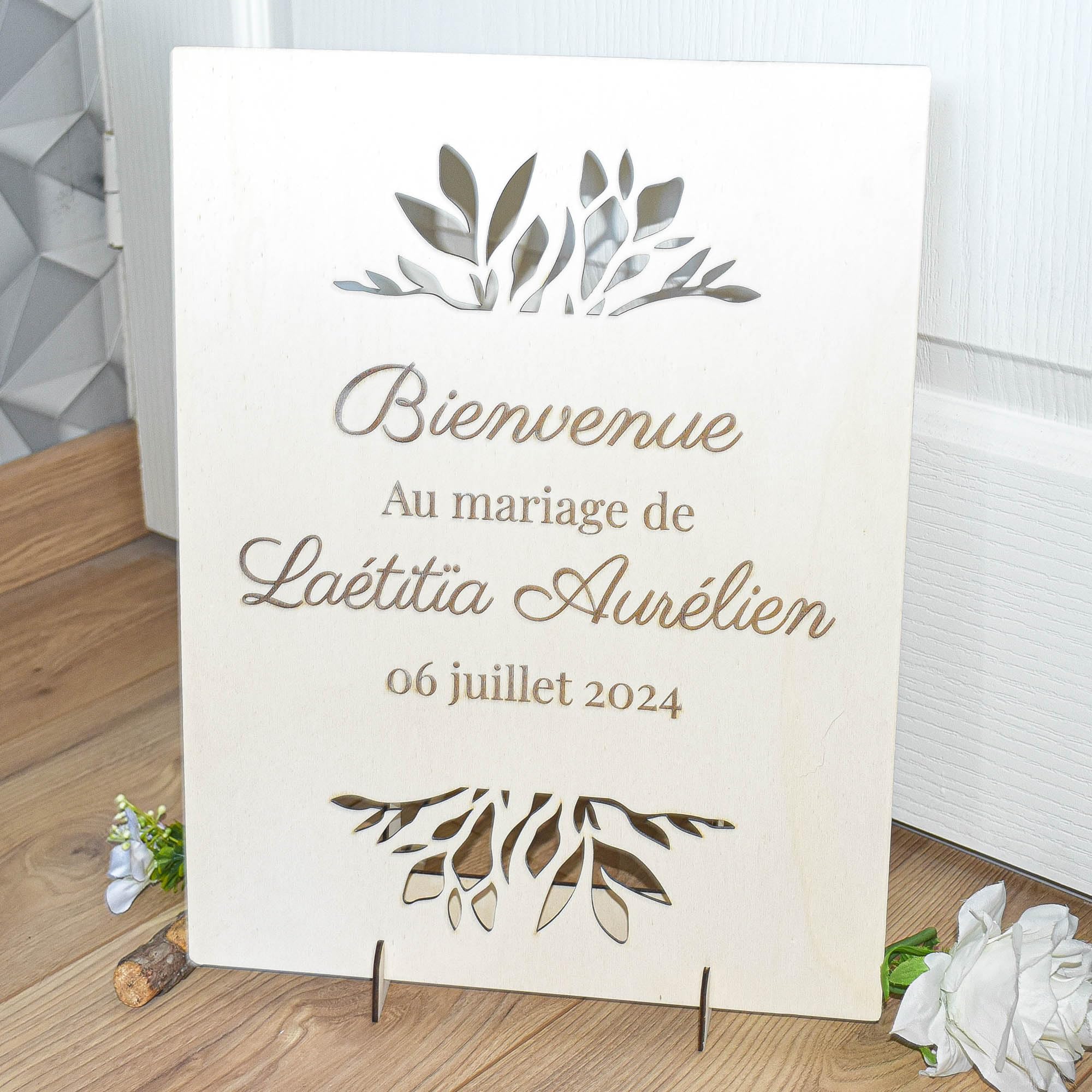 Panneau de mariage personnalisé en bois ajouré, bienvenue au mariage de, accueil cérémonie, mariage champêtre, fête, 30x40cm, vertical
