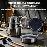 Ammeloo Hybrid Stainless Steel Cookware Set, 17-Piece Tri-Ply Pots and Pans Set Non Stick, Induction Kitchen Cookware Sets, Dishwasher & Oven Safe, PFOA Free, All Cooktops Compatible, Navy Blue