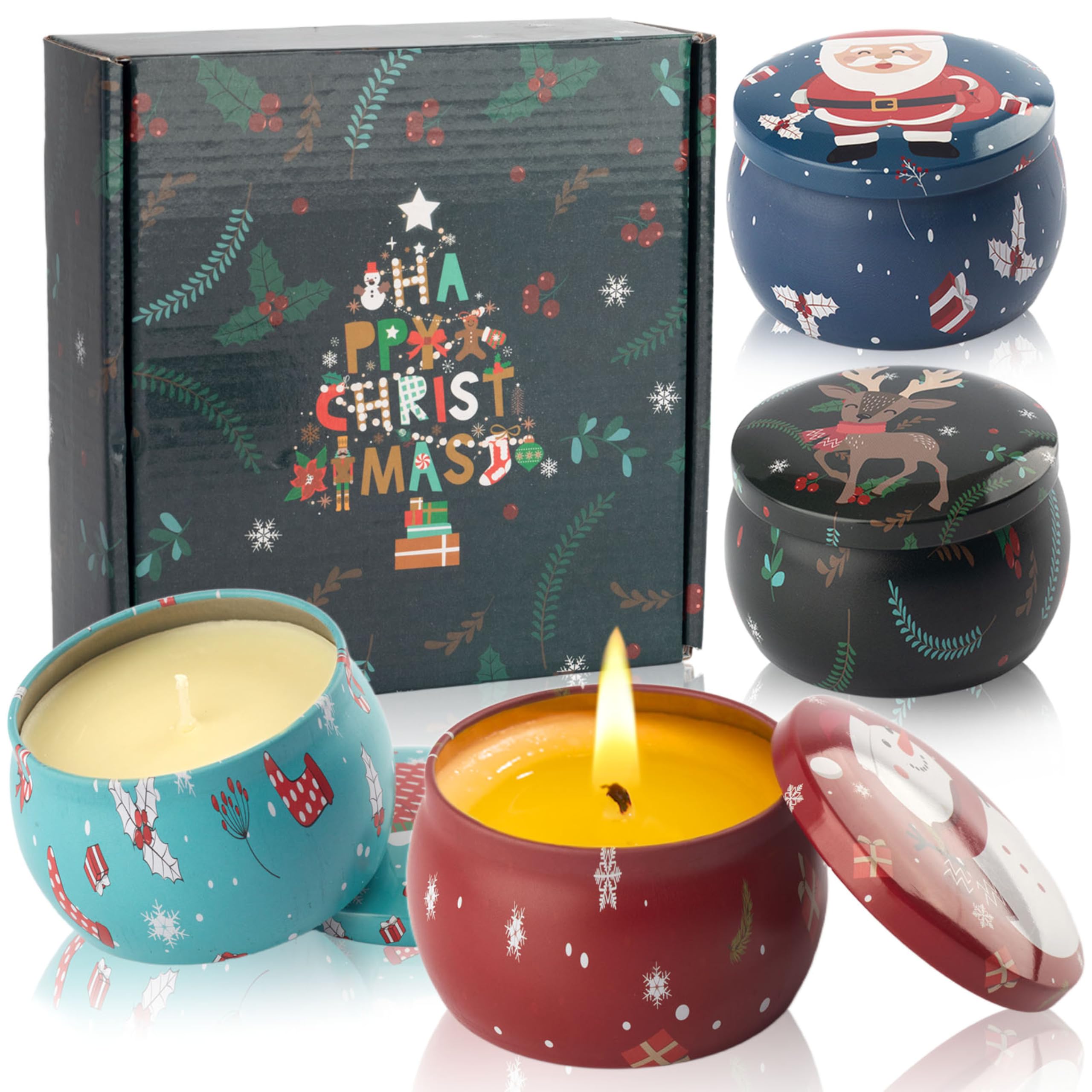 Christmas Scented Candles Gifts - Xmas Candle Gift Set for Women Men Aromatherapy Soy Wax Natural Small Festival Aroma Candle Gift 4 PCS 4.4 Oz for Mothers Day Birthday Diwali Teachers Girls