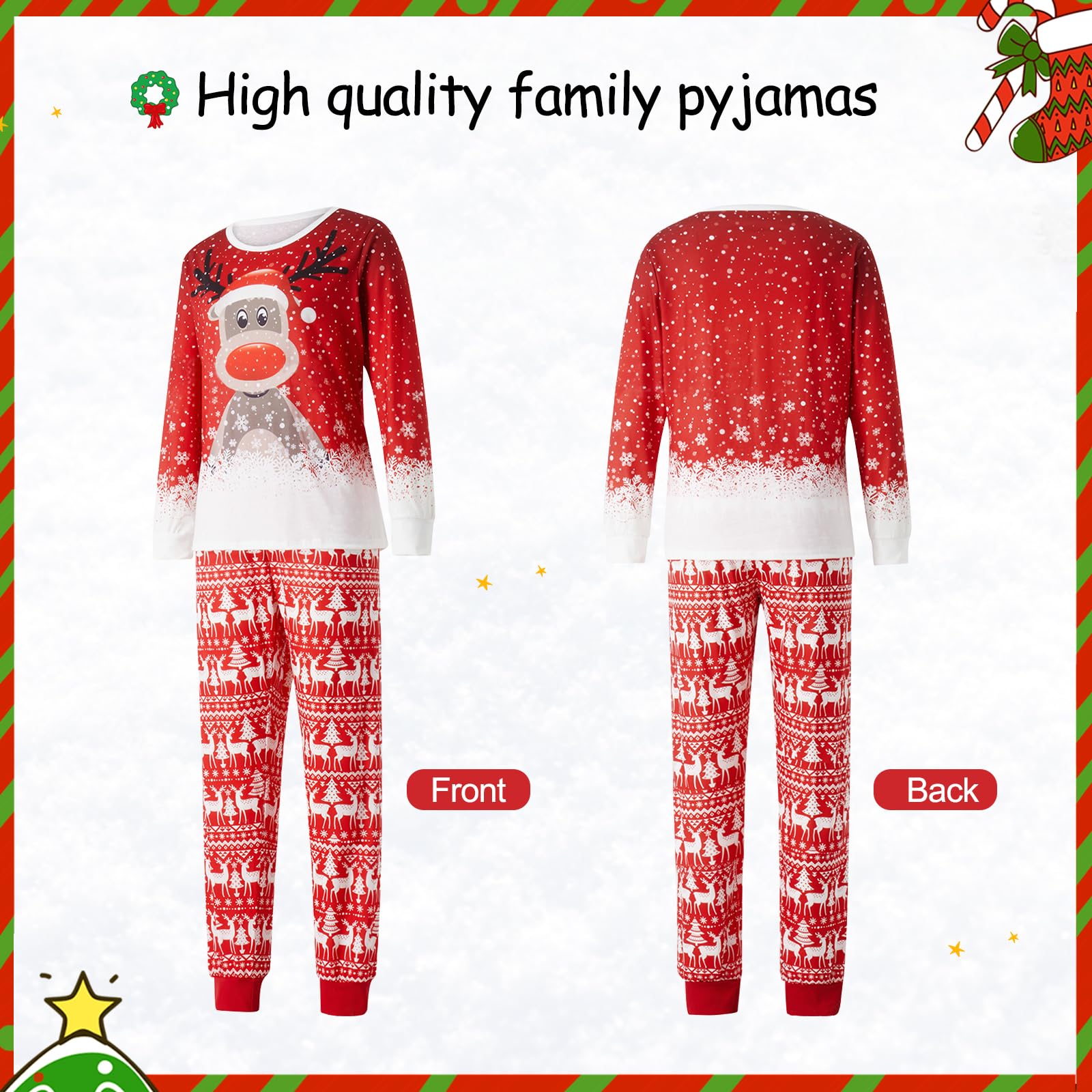 Pijamas Navidad Familia, Conjunto de Pijamas Familiares Navideños, Ropa de Dormir Larga, Mangas de Dormir, Bonito Estampado de Alce, Adecuado para Mujeres, Hombres, Niños y Bebés, Rojo