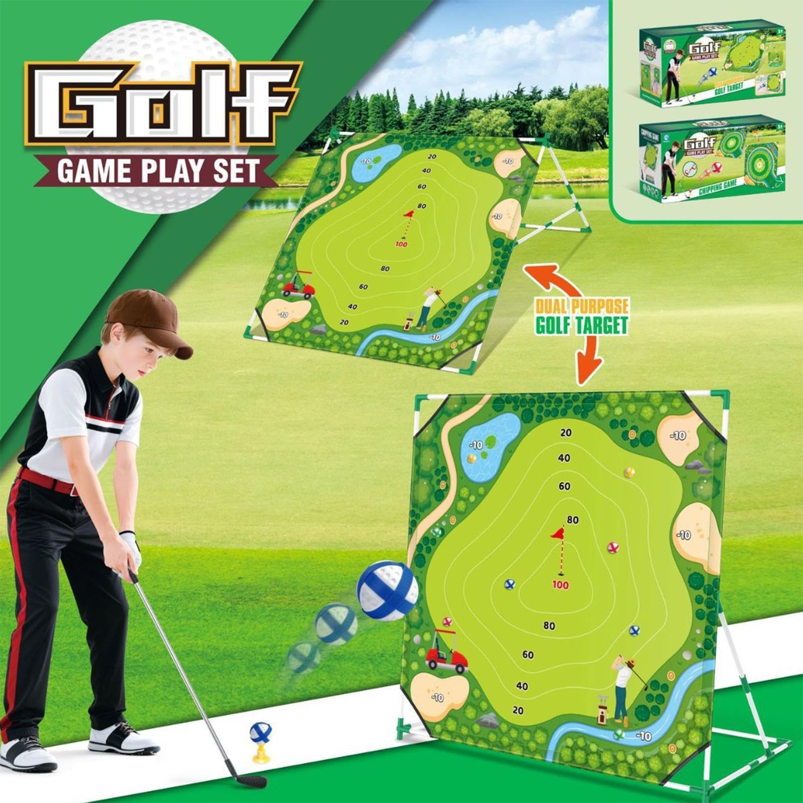 Backyard Golf Game, Interactive Putting Practice Set with Hitting Mat and B