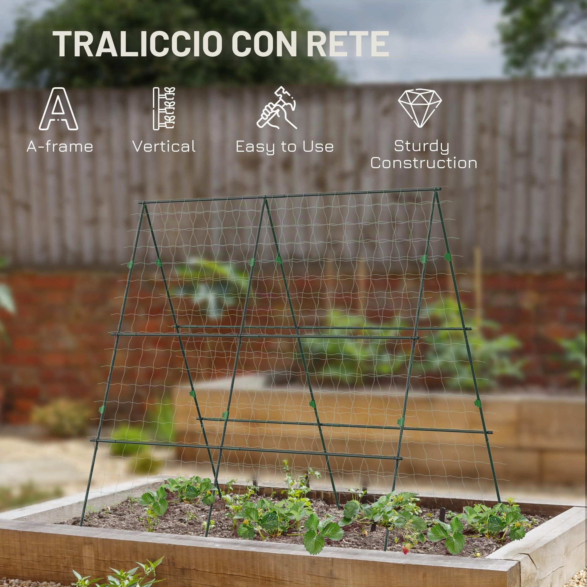 Outsunny Traliccio per cetrioli telaio ad A con rete Verde