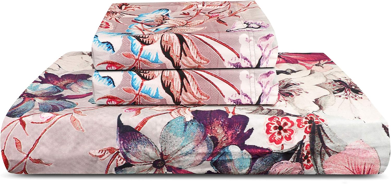 TRIDENT King Flat Sheet with 2 Pillowcases, Digital Print Collection, Superior Softness, Luxury Fashion Bedding, Oeko-Tex Certified (Sara) : Home & Kitchen