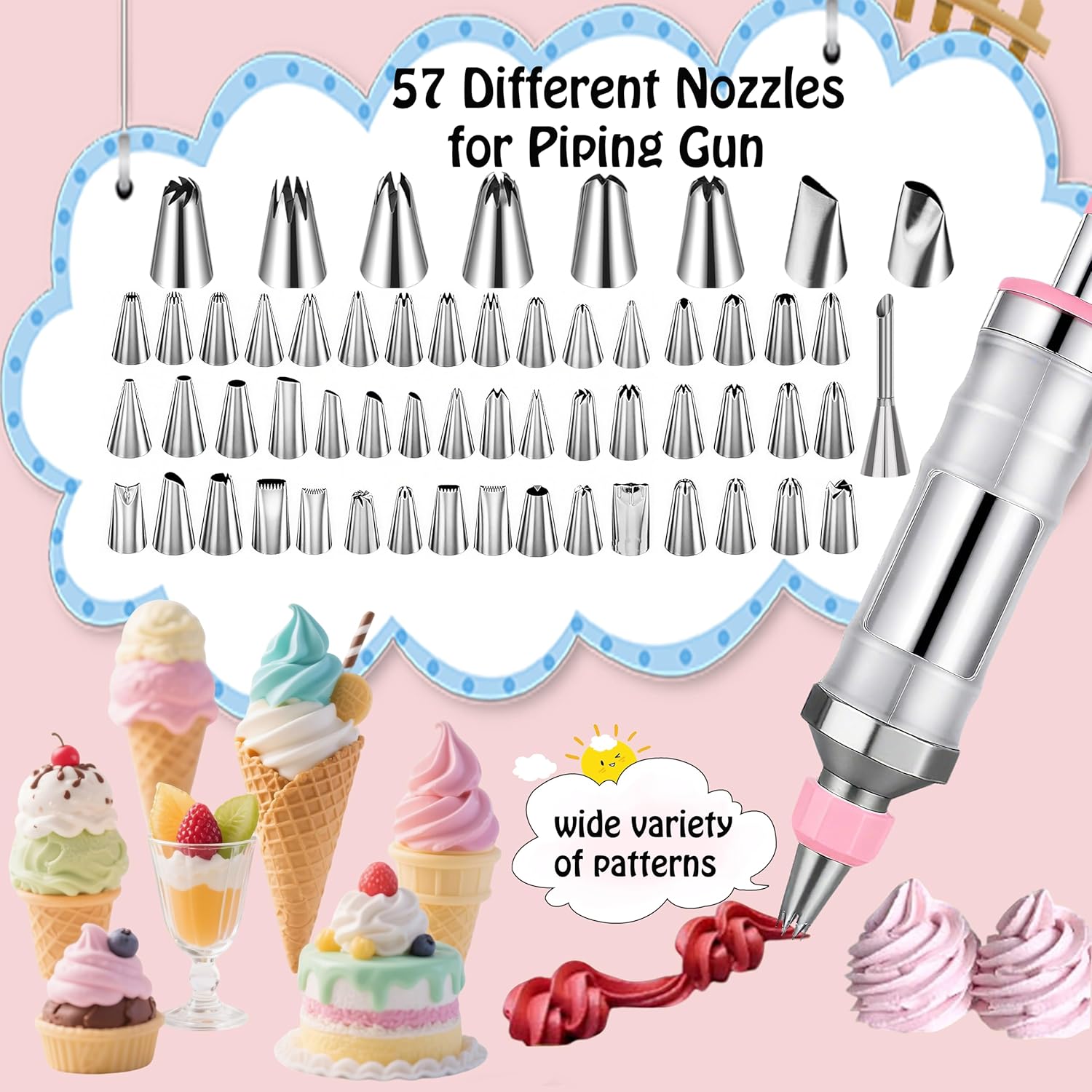 Gawren-H&E 209 PCS Baking Supplies-Cake Decorating Kit with Dessert Decorating Syringe Set,Storage Case,Piping Bags and Tips Set,Frosting Fondant Bakery Set for Beginners and Cake Lovers (Pink）