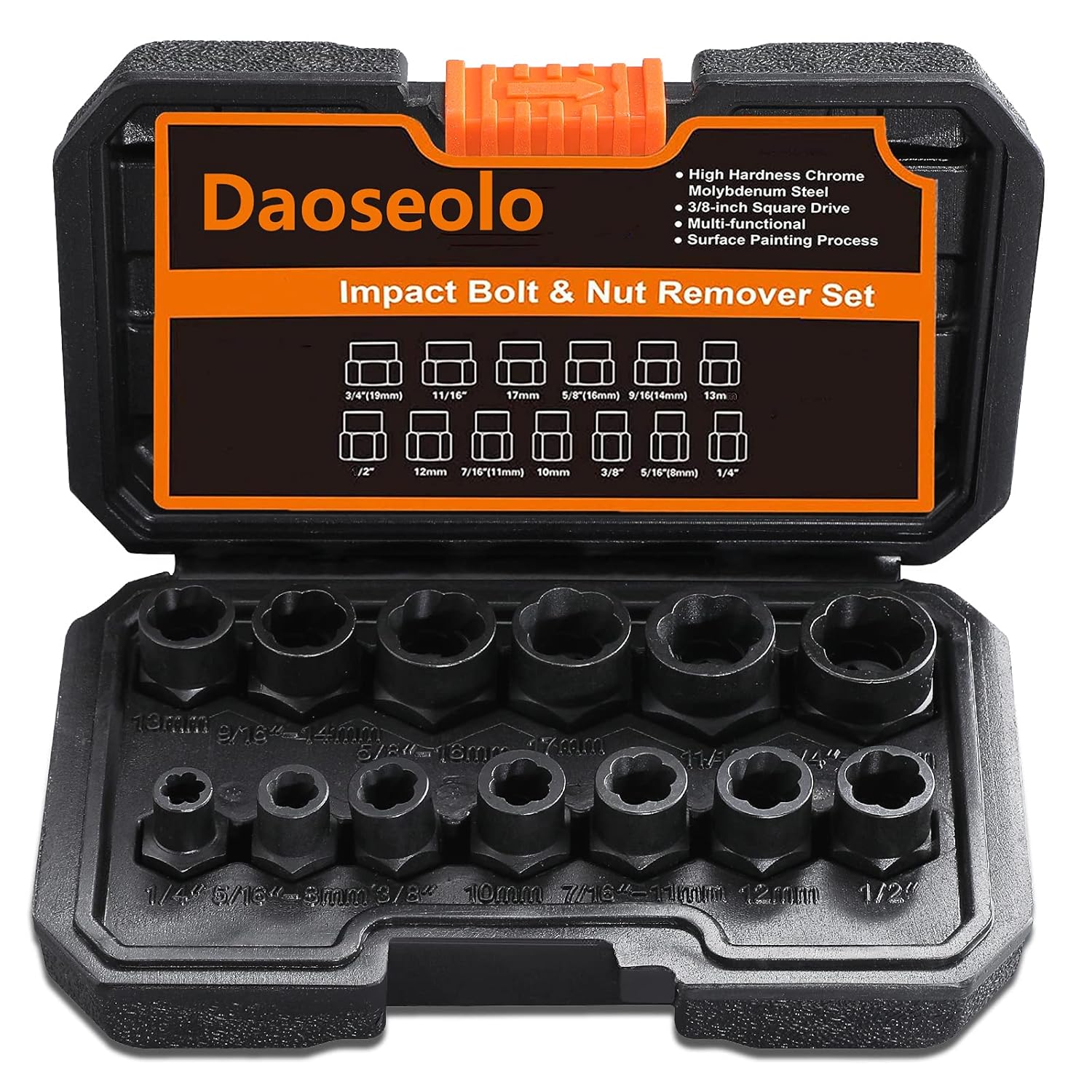 Impact Bolt & Nut Remover Set, 14 Pieces Bolt Extractor Tool Set with