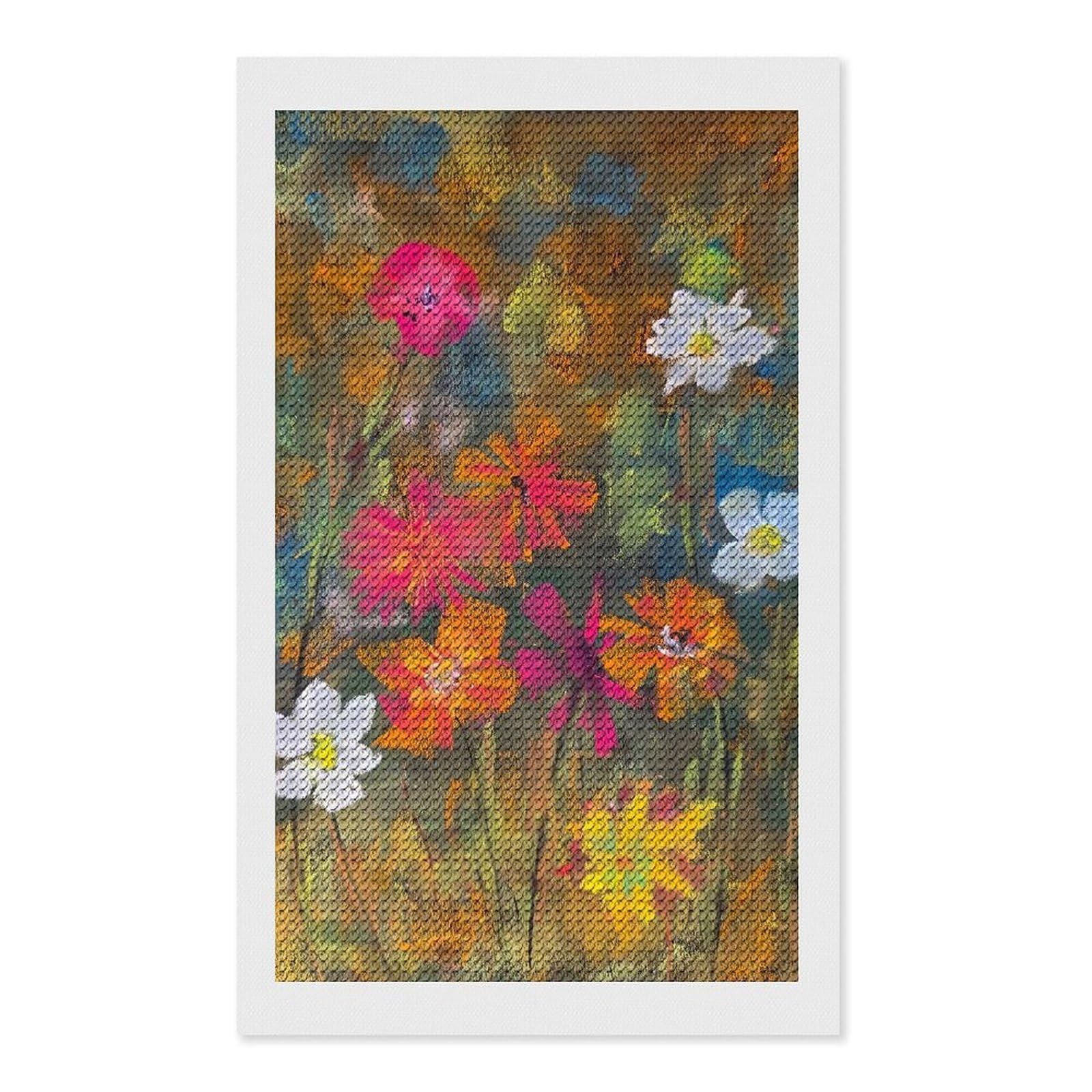 Junmoney Vibrant Pastel Floral Painting 5D Diamond Painting Kit 12"x20", Relaxing DIY, Mindful Craft Project, Full Kit Included, Thoughtful Present