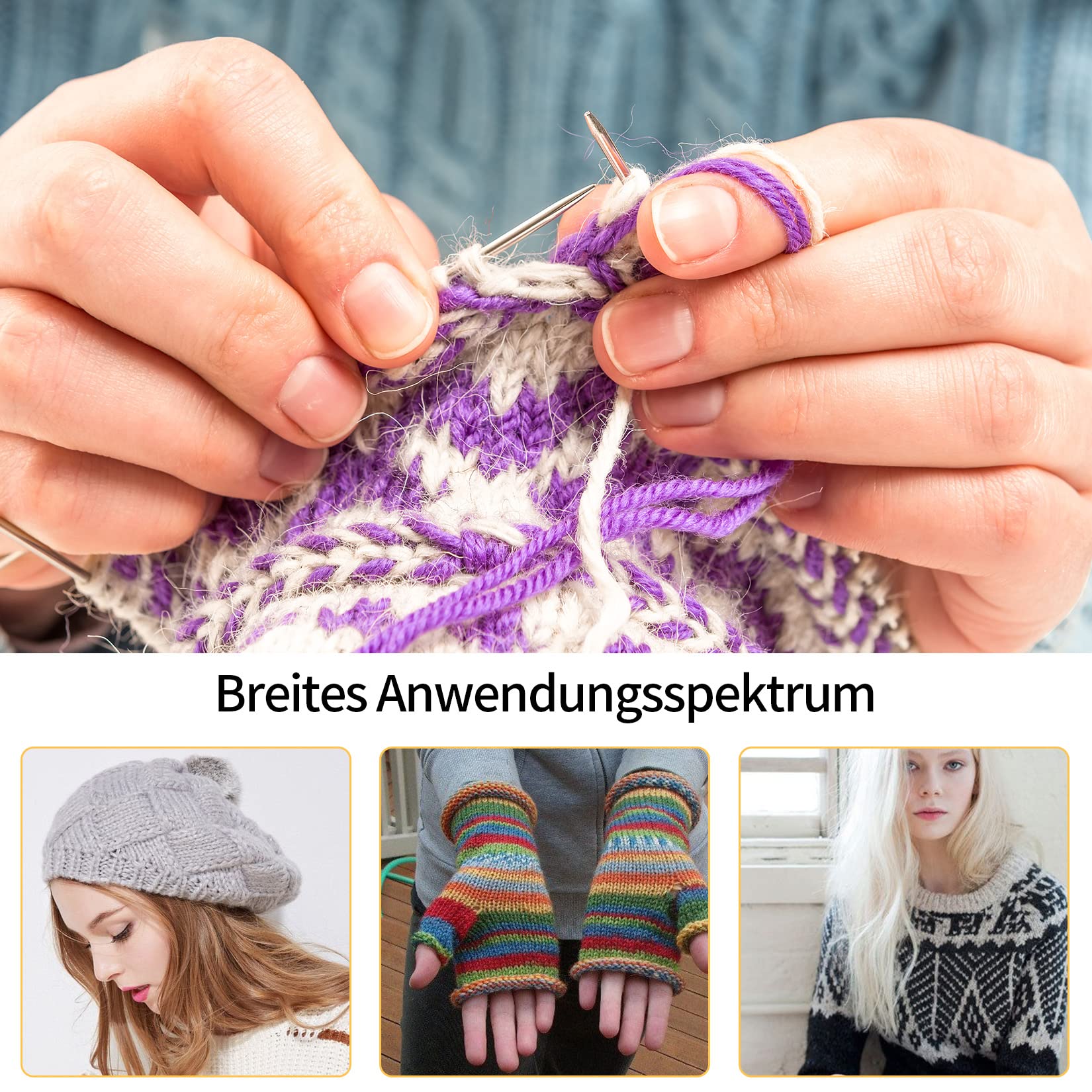 Austauschbare Rundstricknadeln Set, 10 Paar Tragbare Edelstahl Stricknadeln(2.8-6.0mm), Abnehmbarer Pullover Stricknadel Werkzeuge Set mit Roter PU Stricknadeltasche