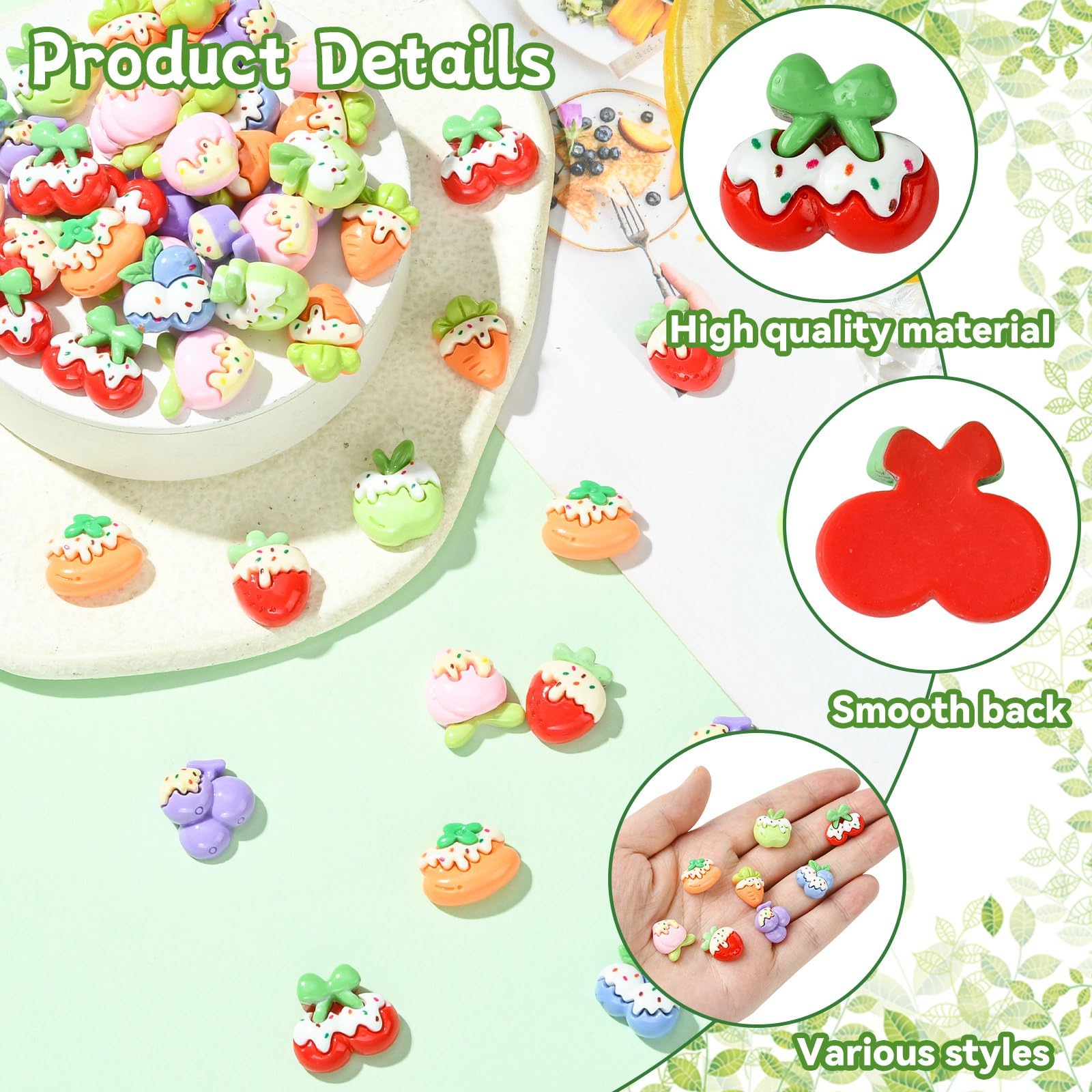 Stiesy 100Pcs Fruits Resin Nail Art Charms Fruit Ice Cream Strawberry Grape Slime Charms Nail Decorations Accessories Flatback Cabochons for DIY Ornament Scrapbooking Jewellery Making Crafts - Image 3