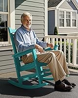 Vista 8 de SERWALL - Juego de 2 sillas mecedoras de exterior de gran tamaño, balancín de HDPE para adultos, sillas mecedoras de patio para porche, Aruba