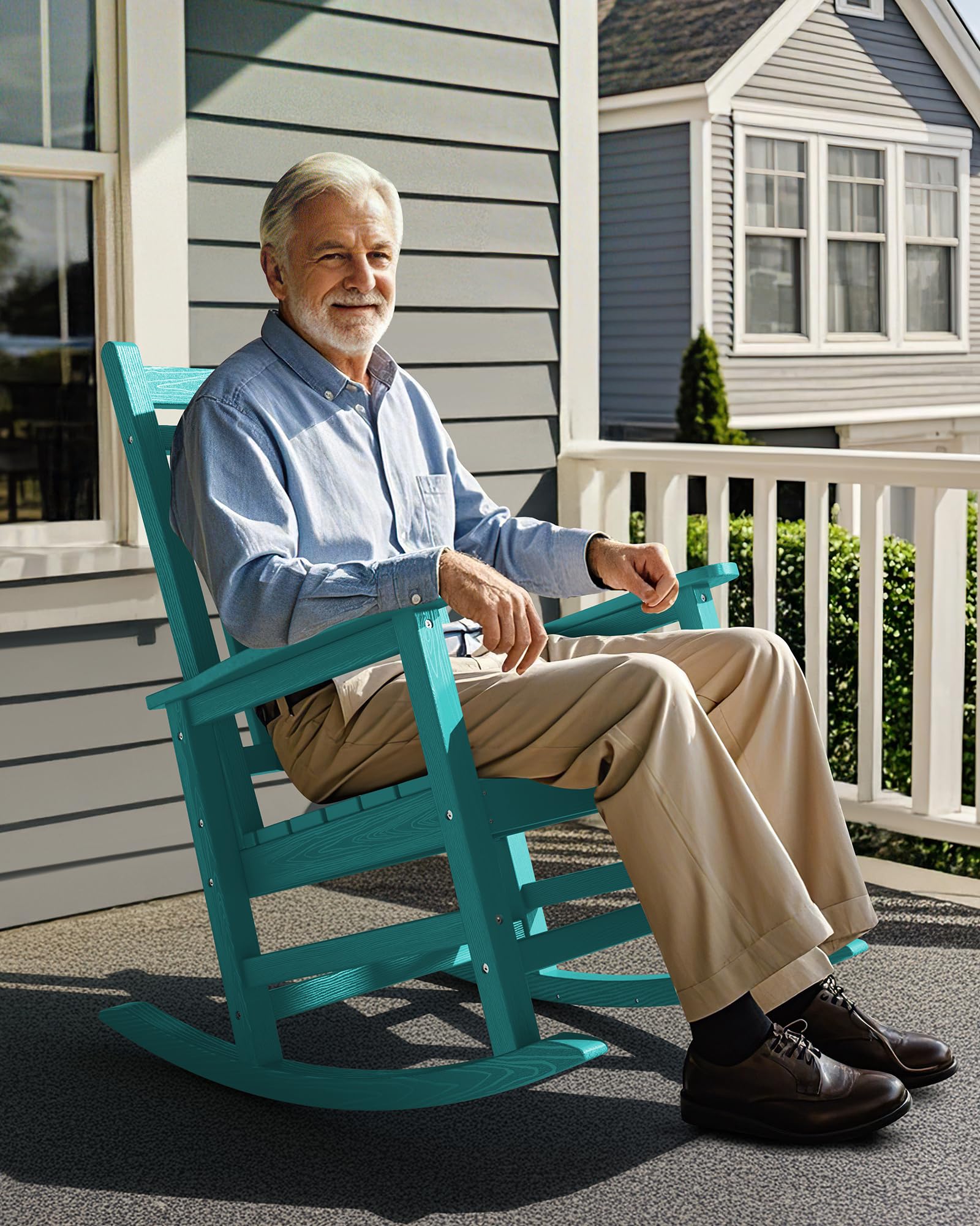 SERWALL Outdoor Rocking Chair, Oversized Rocking Chair for Adult, White