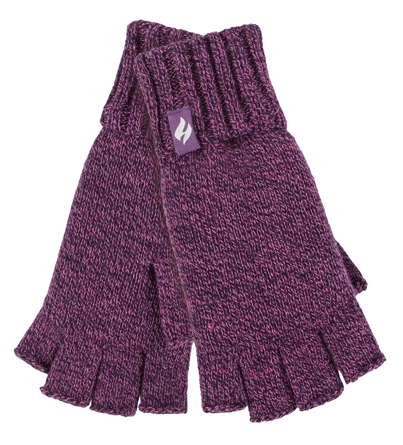 Heat Holders Women's Purple Knitted Fleece Lined Winter Thermal Fingerless Gloves In