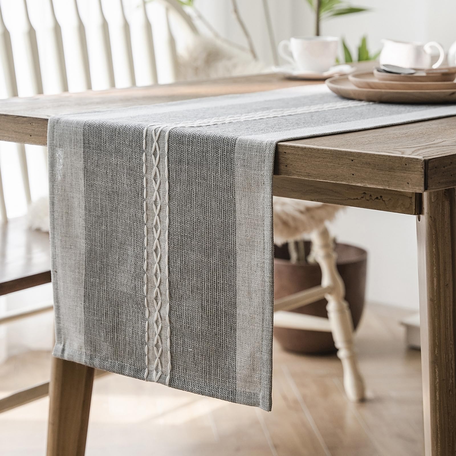 Tischläufer Hochzeit Polyester, Tischläufer Modern 33x240 cm, Zweifarbig mit Weißem Seil