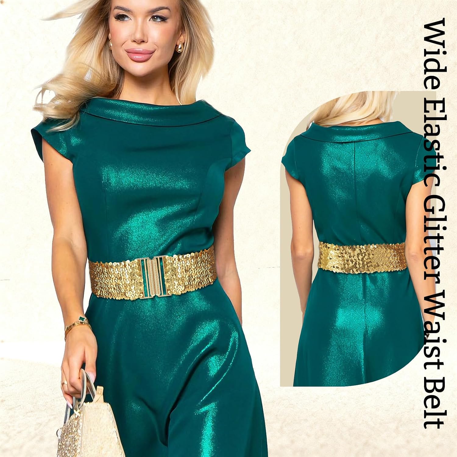 Glamorstar Sparkling Stretch Sequin Belt for Women Wide Elastic Glitter Waist Belt Dress Accessory