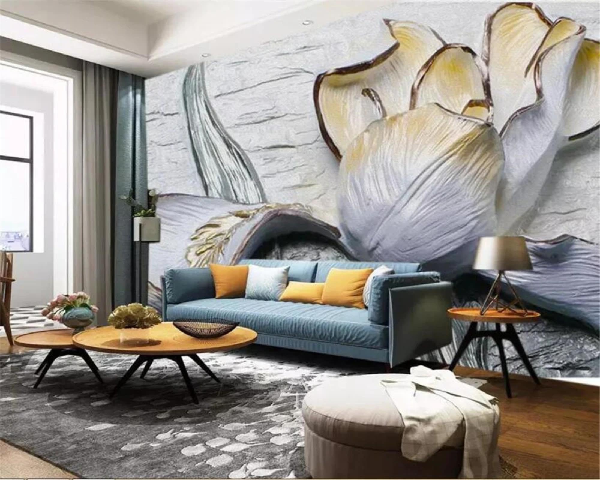 Jcsmkfq Wallpaper Self-Adhesive 3D Embossed Peony Mural 3D Living Room Background Wall Bedroom Decorative Art Sticker