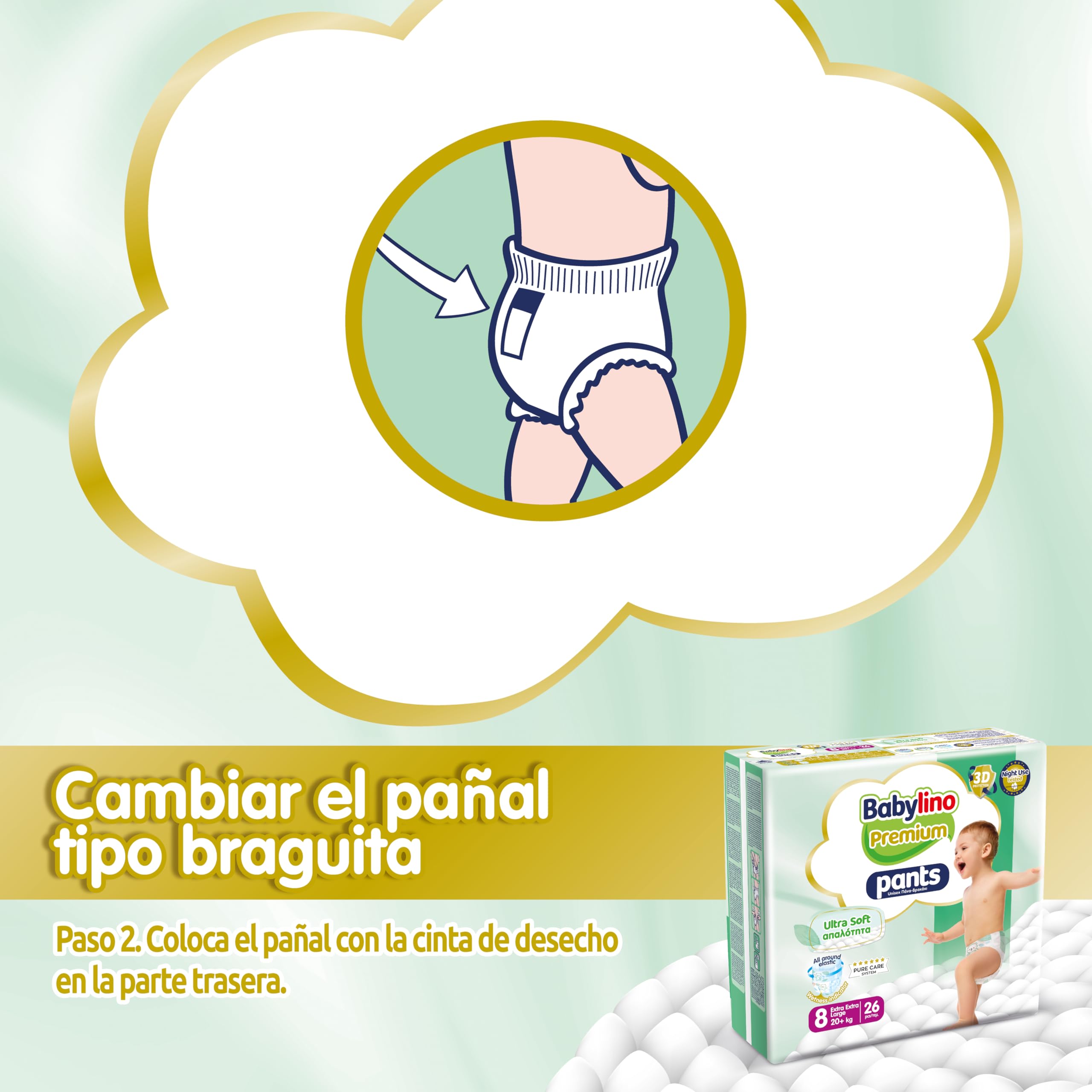 Babylino Premium Pants, Pañal Braguita Talla 8 con filtro Ultra Soft, XXL (20 + kg), 104 unidades