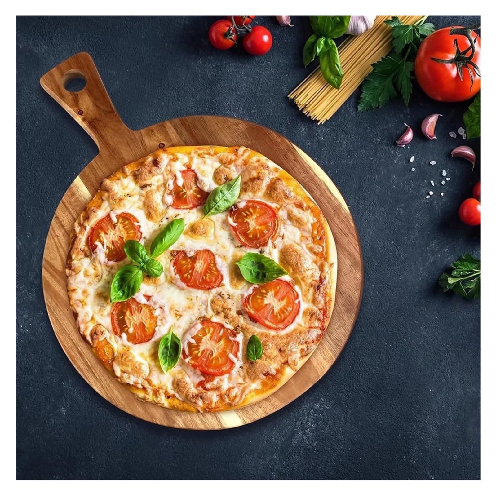 Wooden Chopping Board,Acacia Round Cutting Board with Handle Wooden Chopping Board for Meat Bread Deli Kitchen Serving Board
