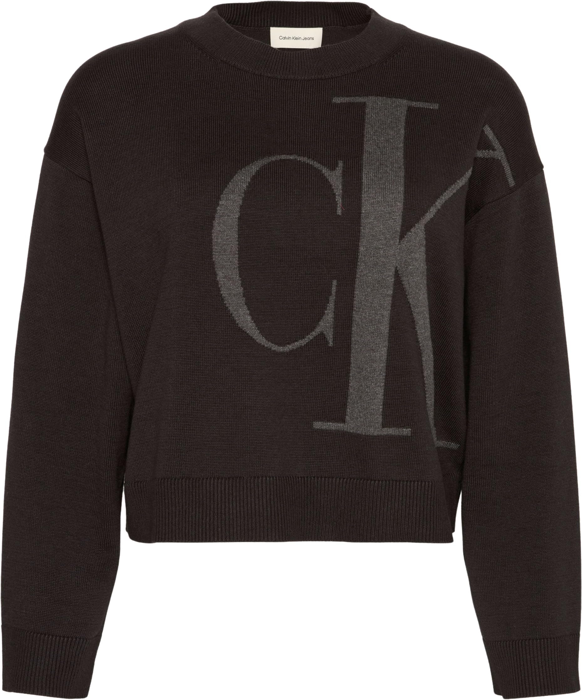 Calvin Klein Damen Long Sleeve Smooth Cotton Ck Jac Lv047e304g Pullover