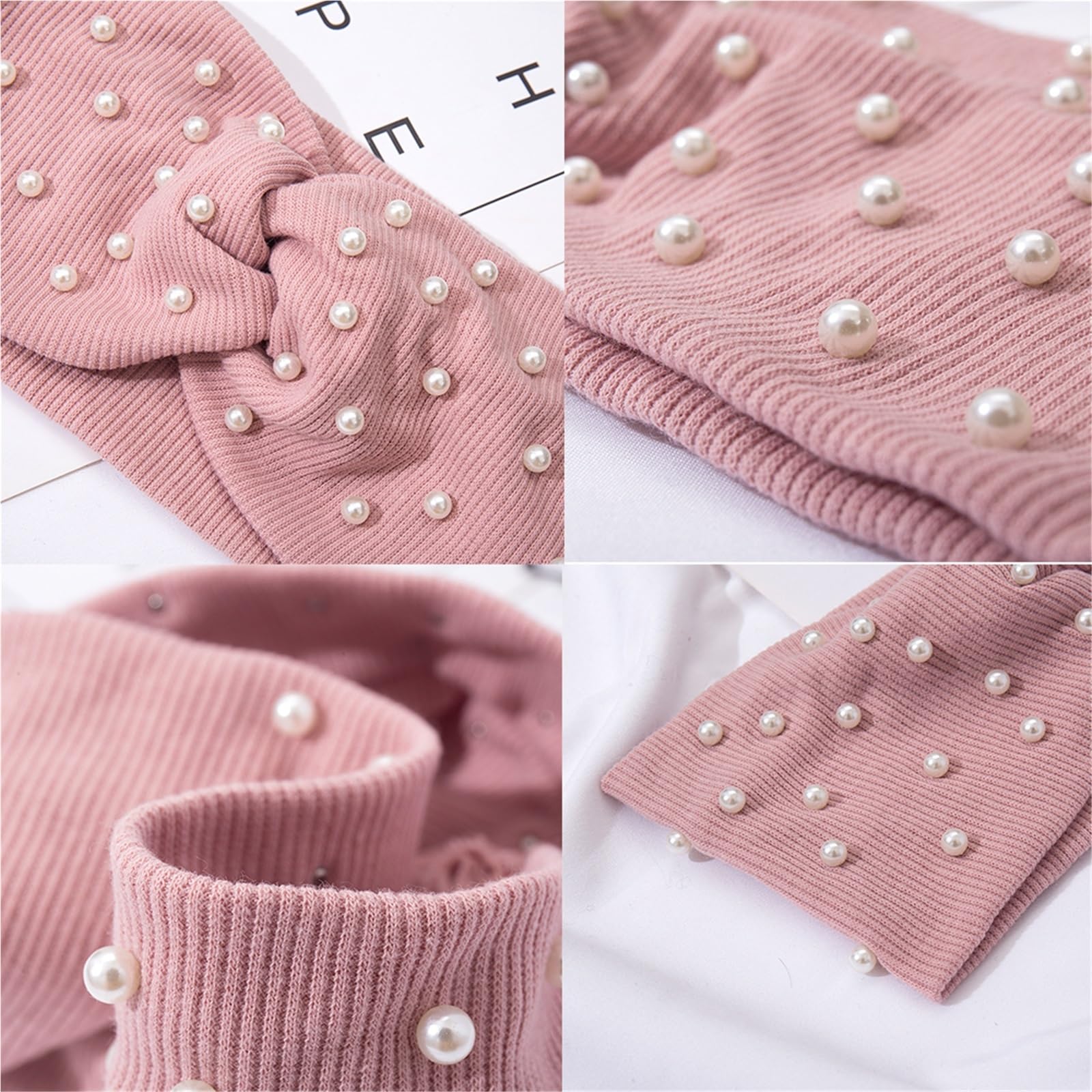 Cerchietto Invernale 2 pezzi Fasce for capelli perle Fasce for la testa lavorate a maglia Turbante Bandana Autunno Inverno Fascia elastica for capelli Accessori for capelli caldi Copricapo Per La Deco